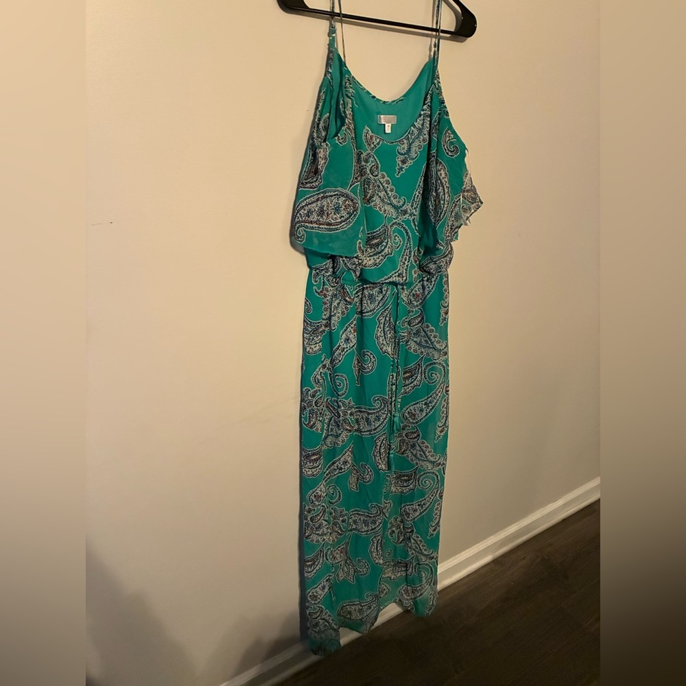 BISOU BISOU Green Paisley Spaghetti Strap Maxi Dress Size 12